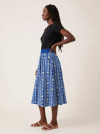 "Oshun Royal Blue" Twirl Skirt — side profile on model