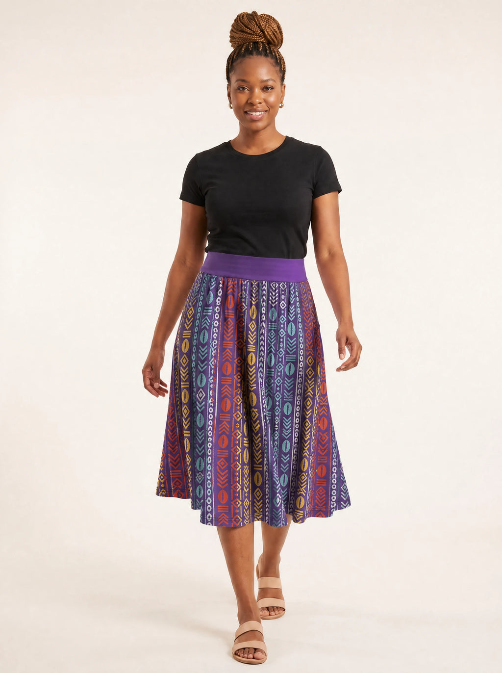 "Oshun Zamani" Twirl Skirt — walking, skirt in motion