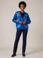 "Pwani" Cardigan — on model fastening the buttons