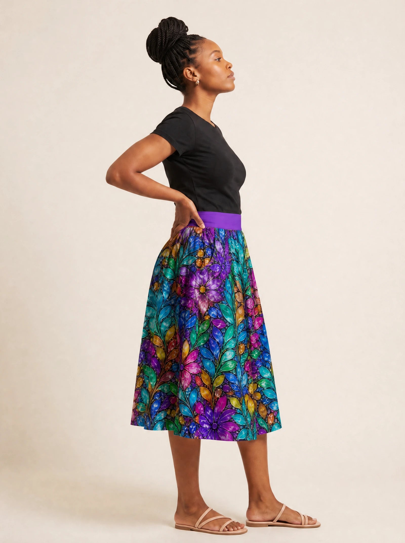 "Upinde" Twirl Skirt — side profile on model