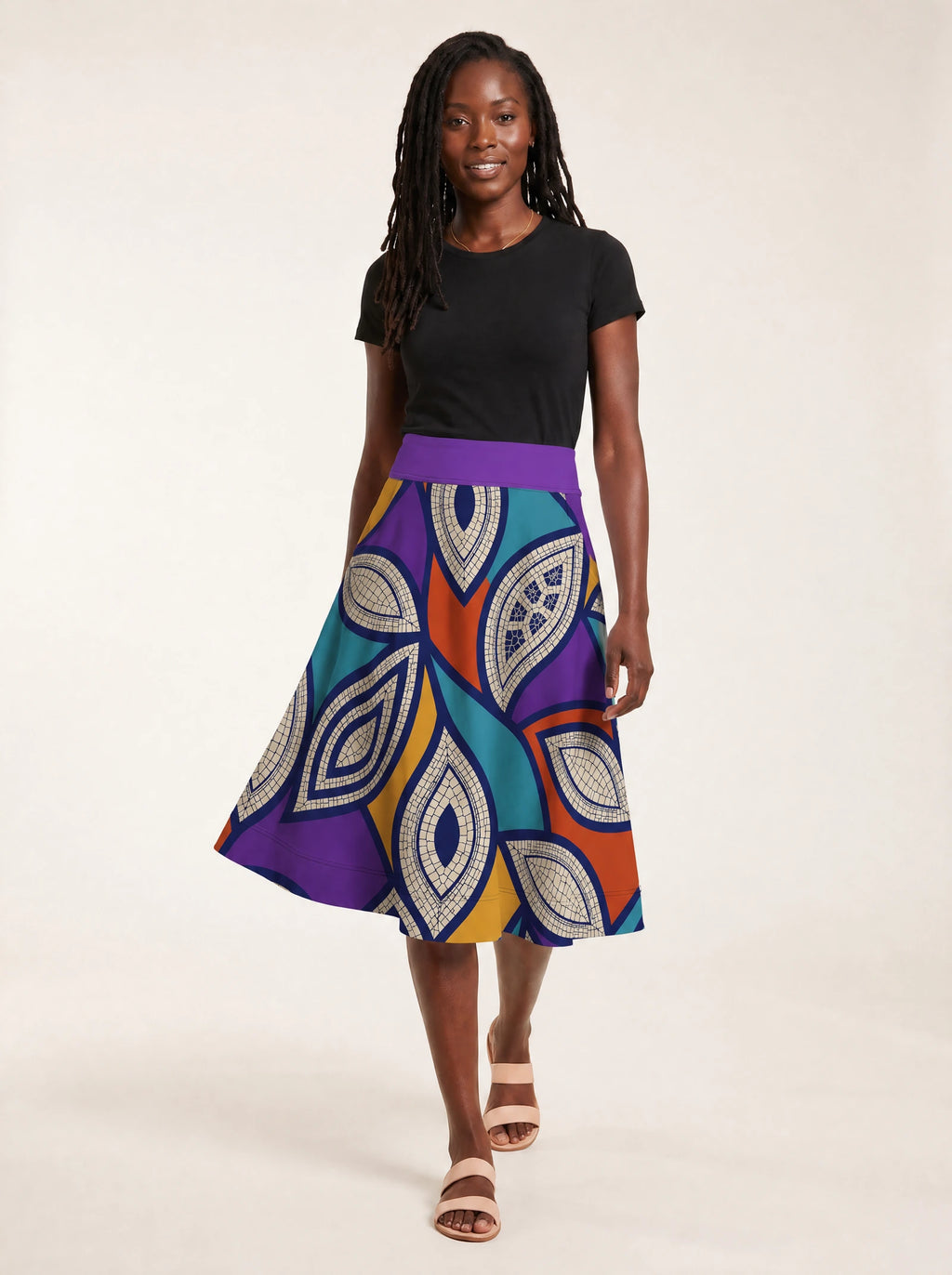 "Johari" Twirl Skirt — walking, skirt in motion