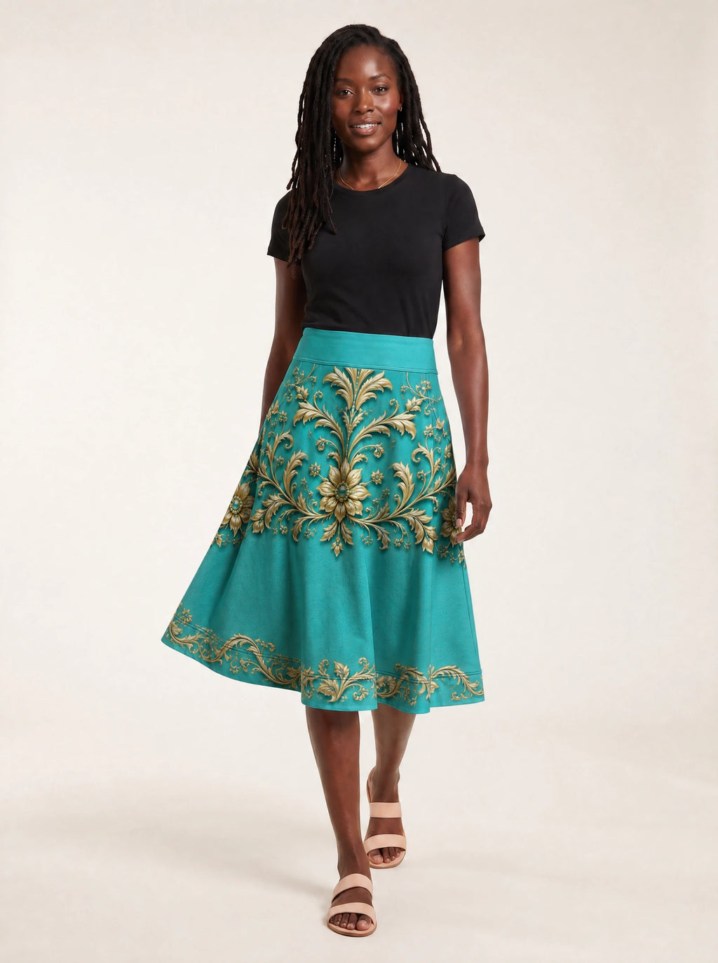 "Heshima" Twirl Skirt — styled on model
