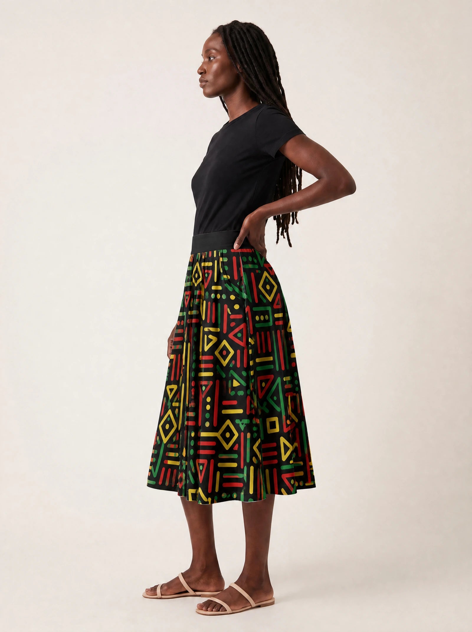 "Nairobi" Twirl Skirt — side profile on model