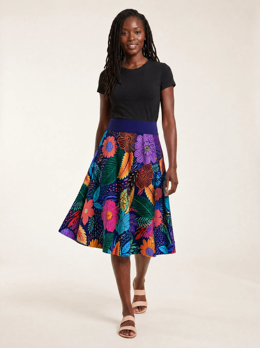"Bustani" Twirl Skirt — walking, skirt in motion