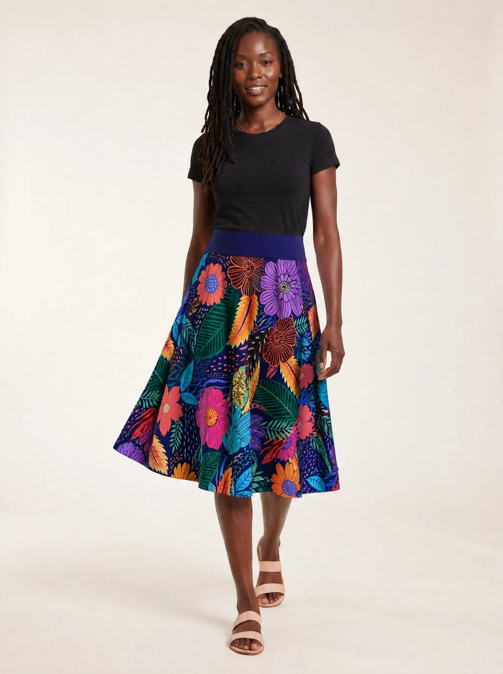 "Bustani" Twirl Skirt — walking, skirt in motion