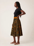"Afrocentric Pattern" Twirl Skirt — side profile on model