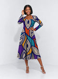 "Johari" Long Sleeve Sweetheart Midi Dress