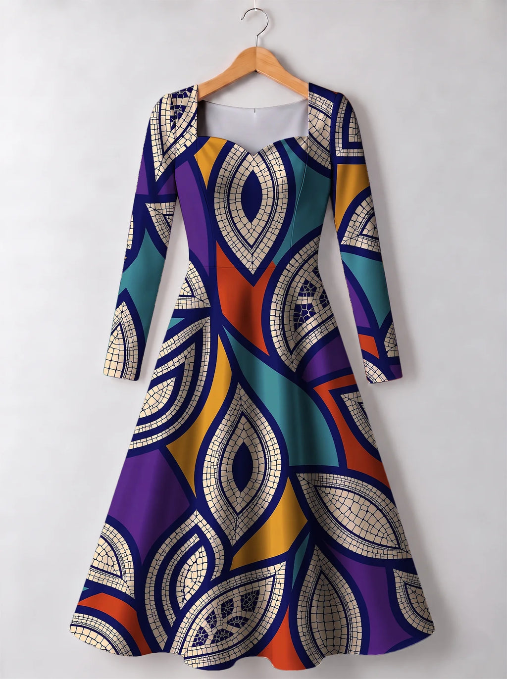 "Johari" Long Sleeve Sweetheart Midi Dress — back view