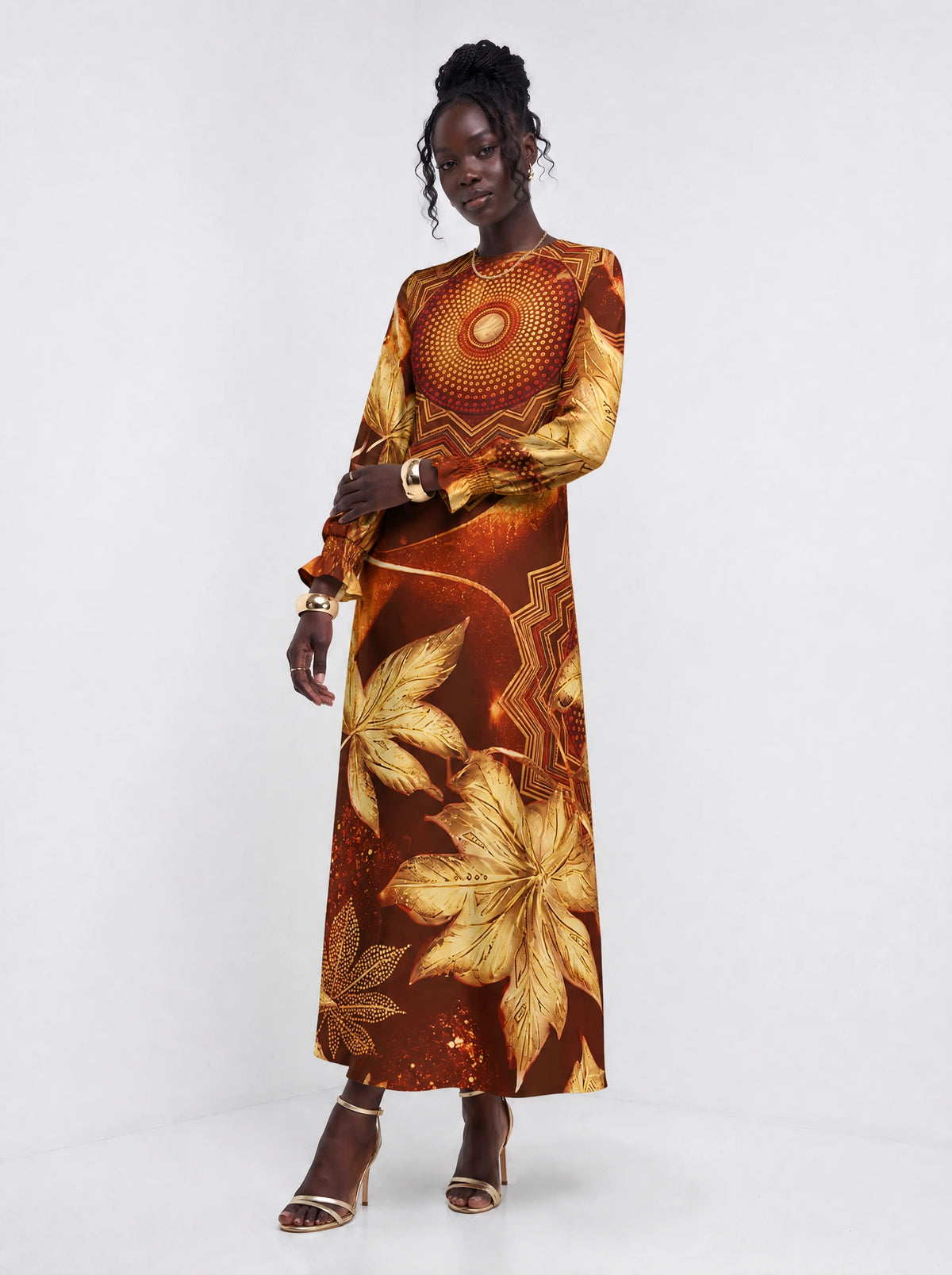 "Joto" Long Sleeve Maxi Dress — front view on model