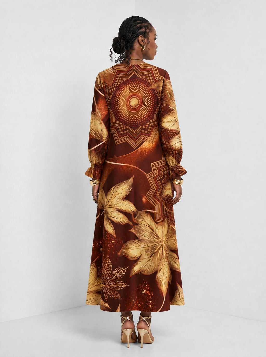 "Joto" Long Sleeve Maxi Dress — back view on model
