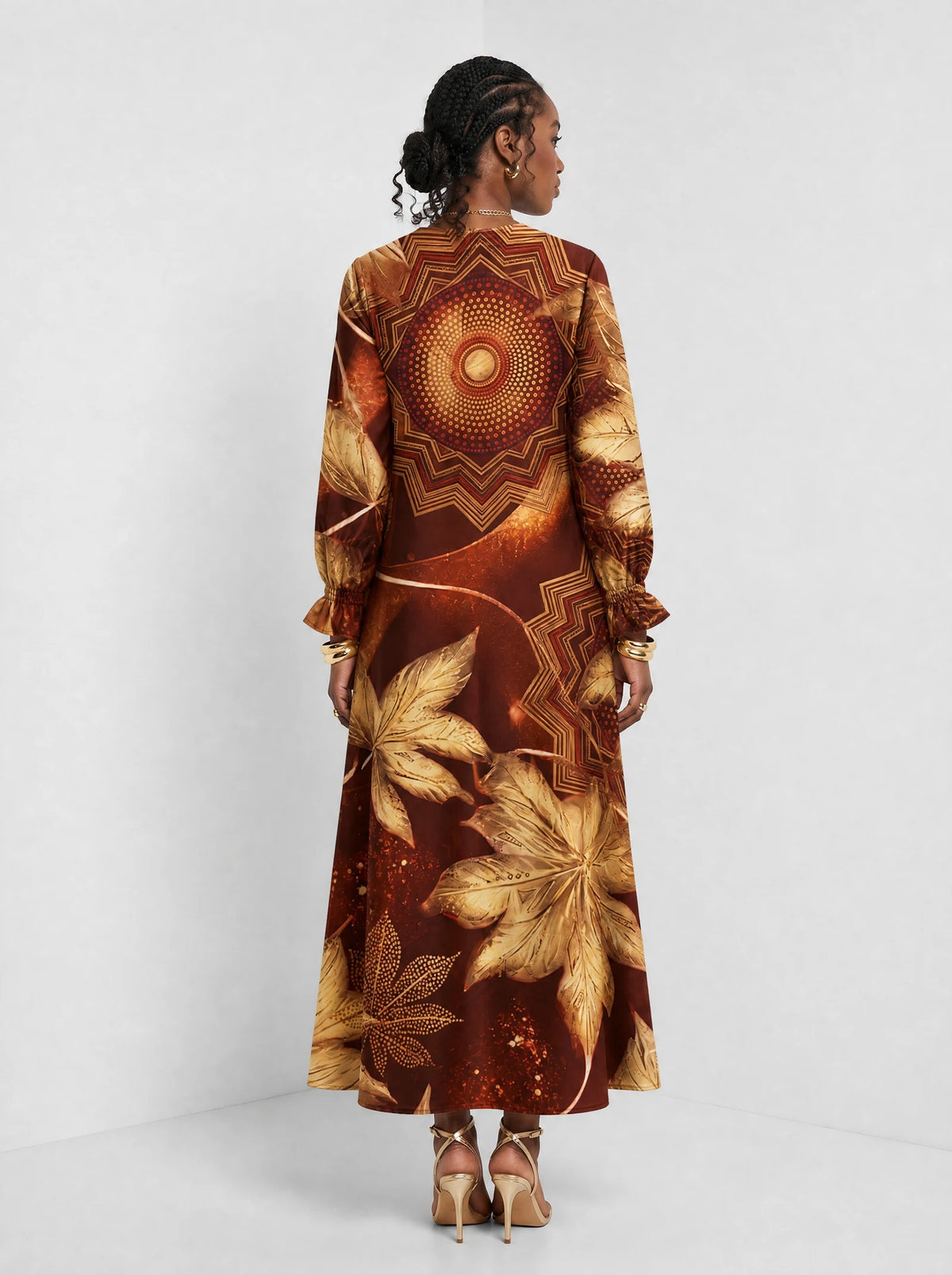 "Joto" Long Sleeve Maxi Dress — back view on model
