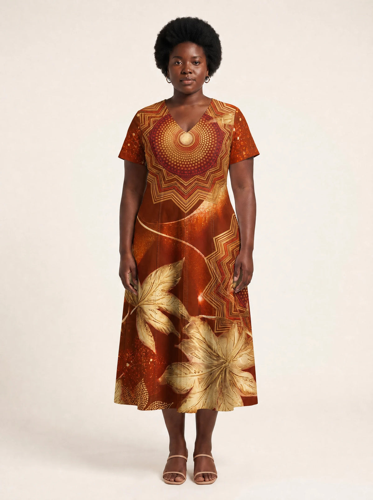 "Joto" V Neck Midi Dress — front