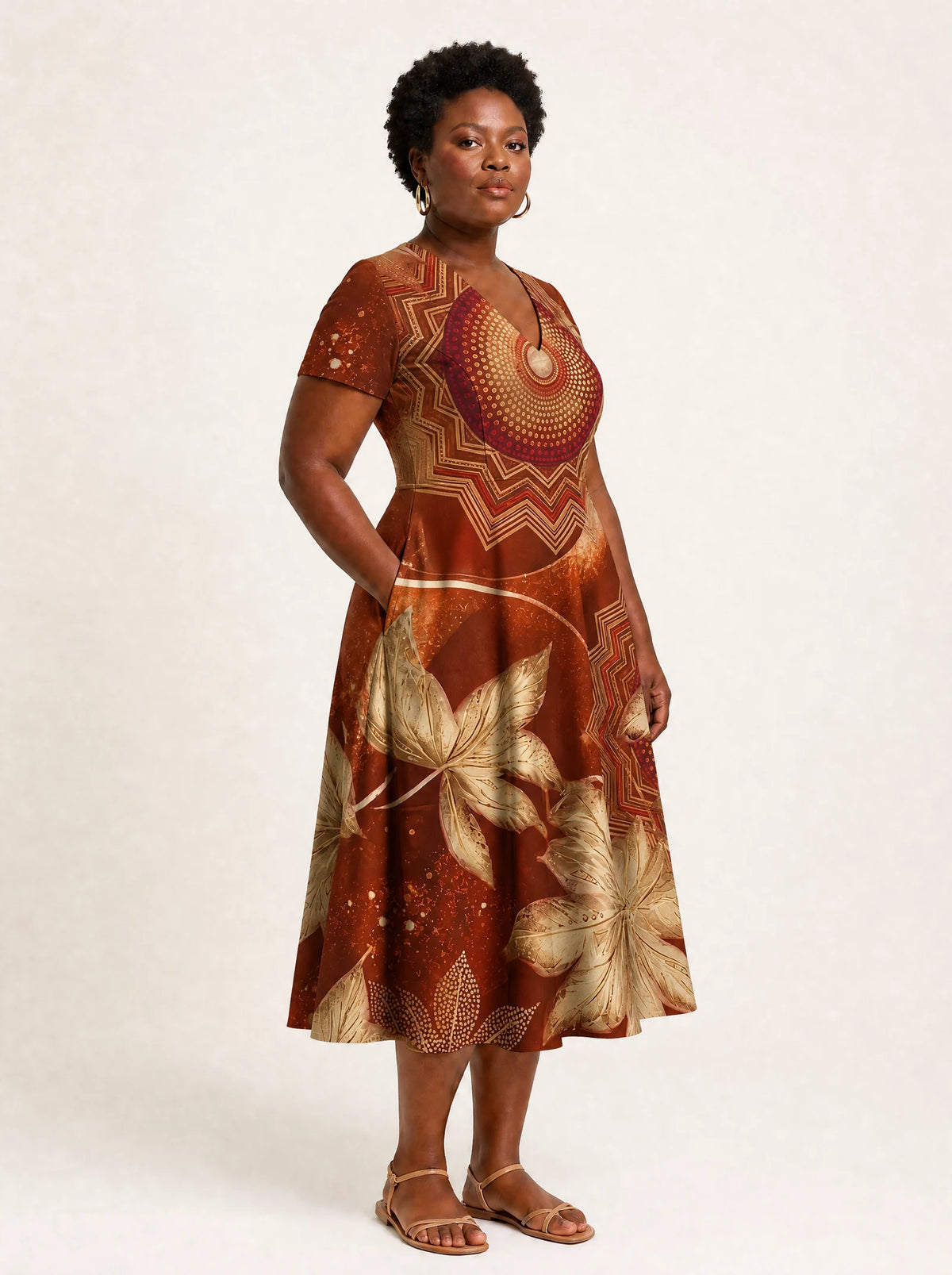 "Joto" V Neck Midi Dress — full body