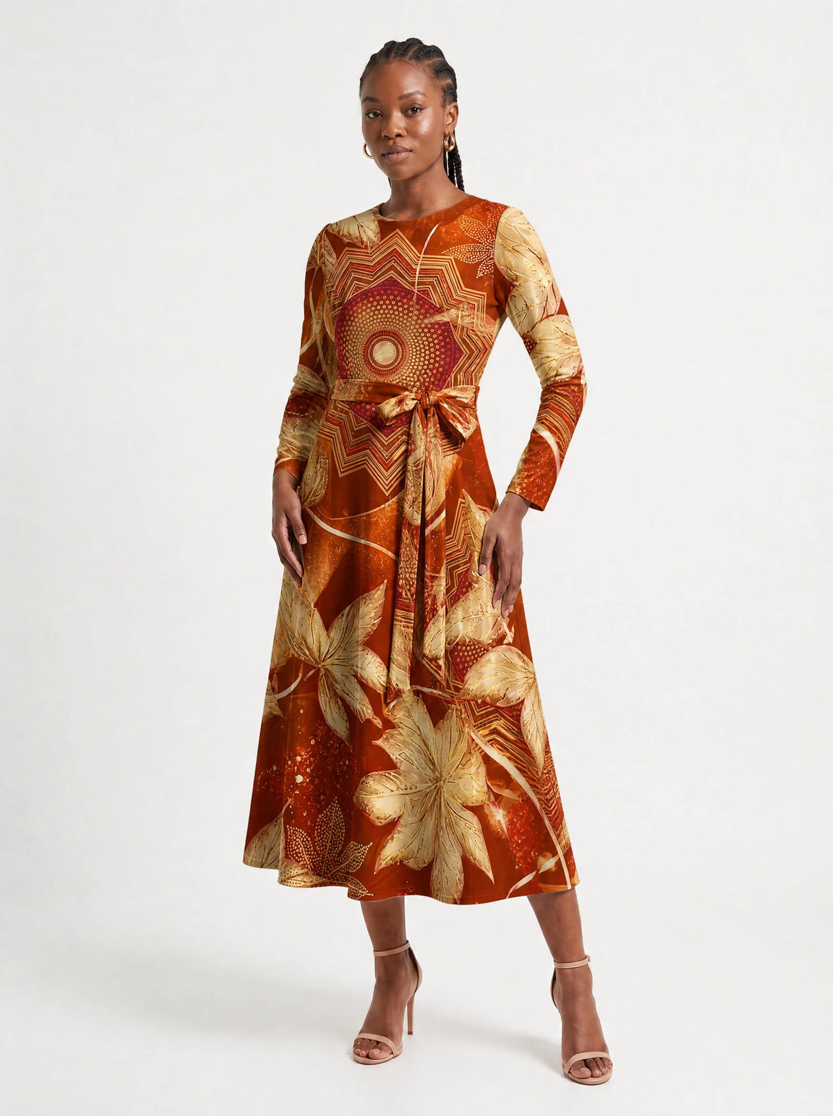 "Joto" Long Sleeve Midaxi Dress — front view on model