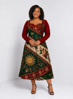 "Jua Kuu" Long Sleeve Sweetheart Midi Dress — front view on model