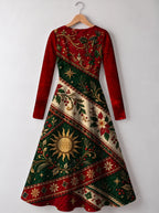"Jua Kuu" Long Sleeve Sweetheart Midi Dress — back view