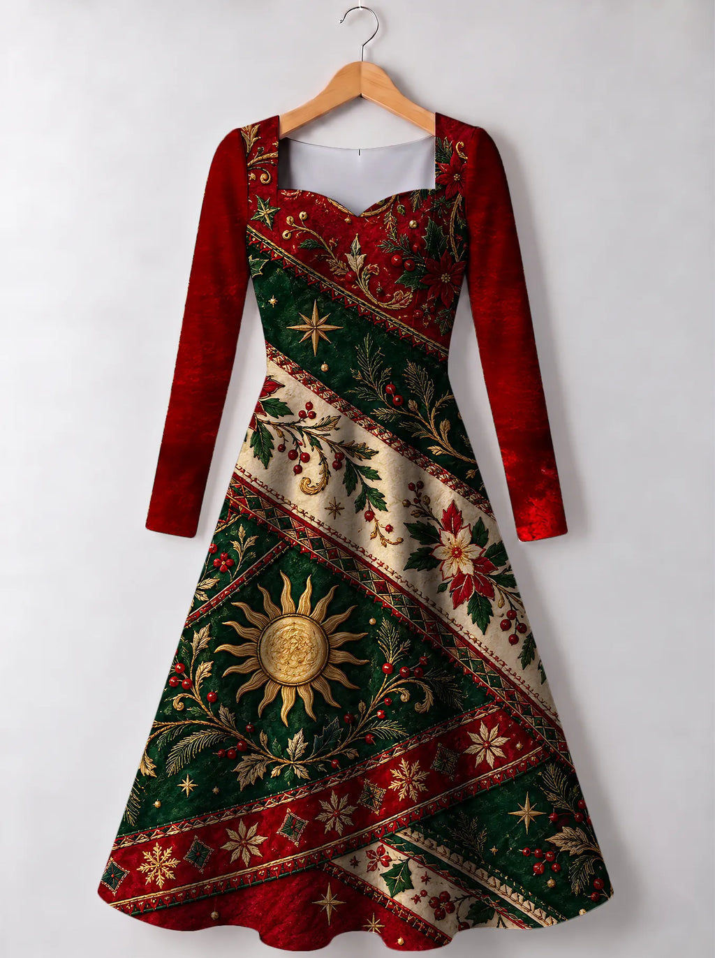 "Jua Kuu" Long Sleeve Sweetheart Midi Dress — front view