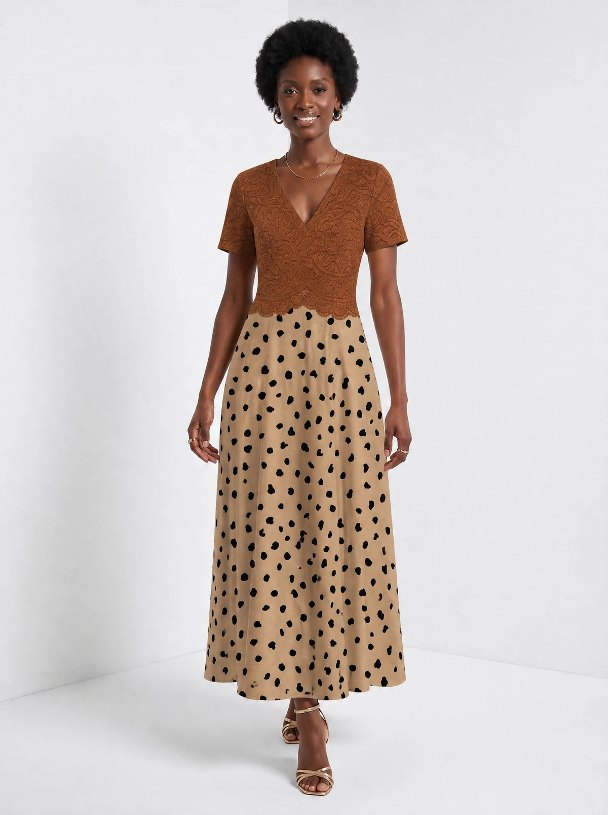 "Kahawa" Short Sleeve Maxi Dress — front view on model