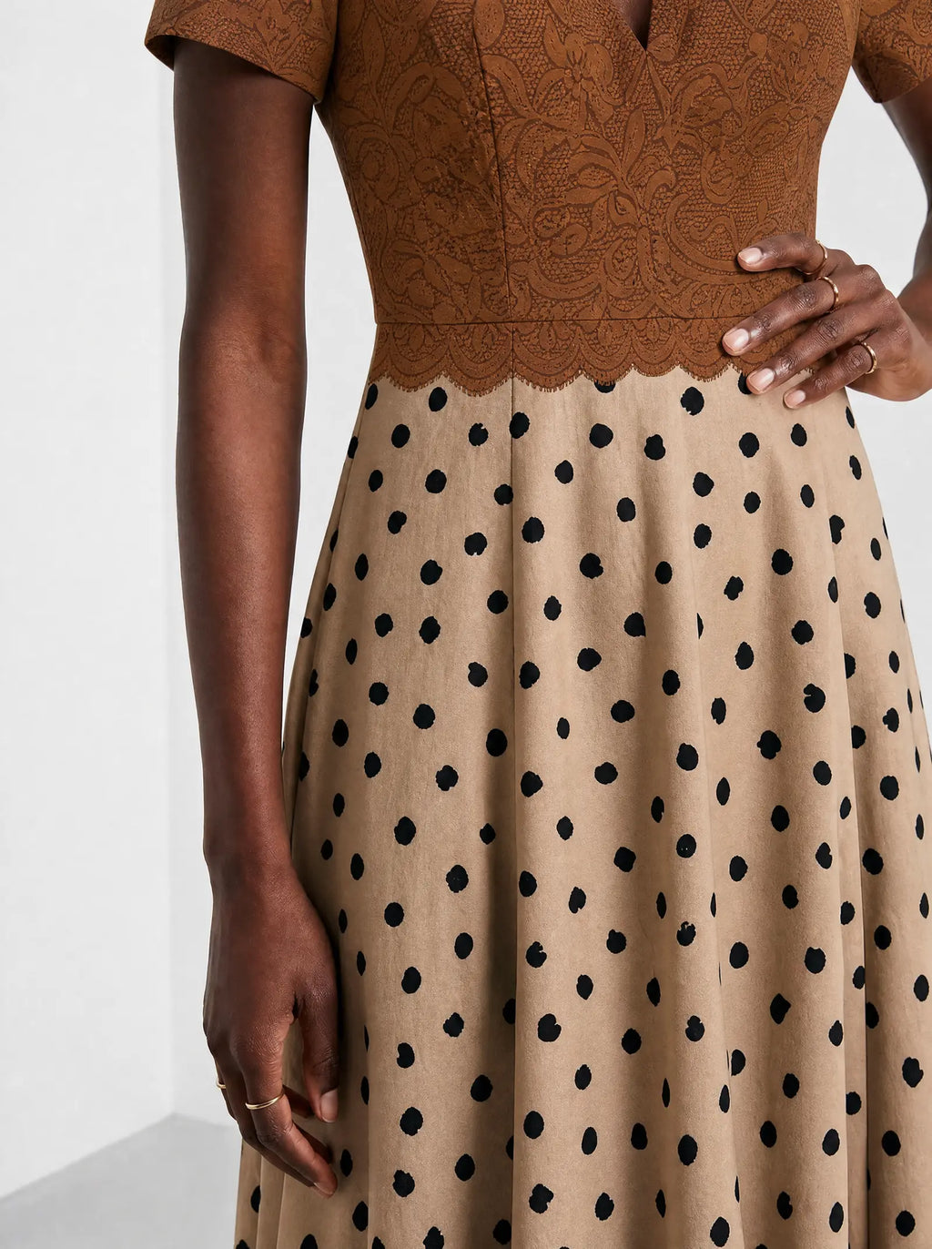 "Kahawa" Short Sleeve Maxi Dress — standing, angled view on model