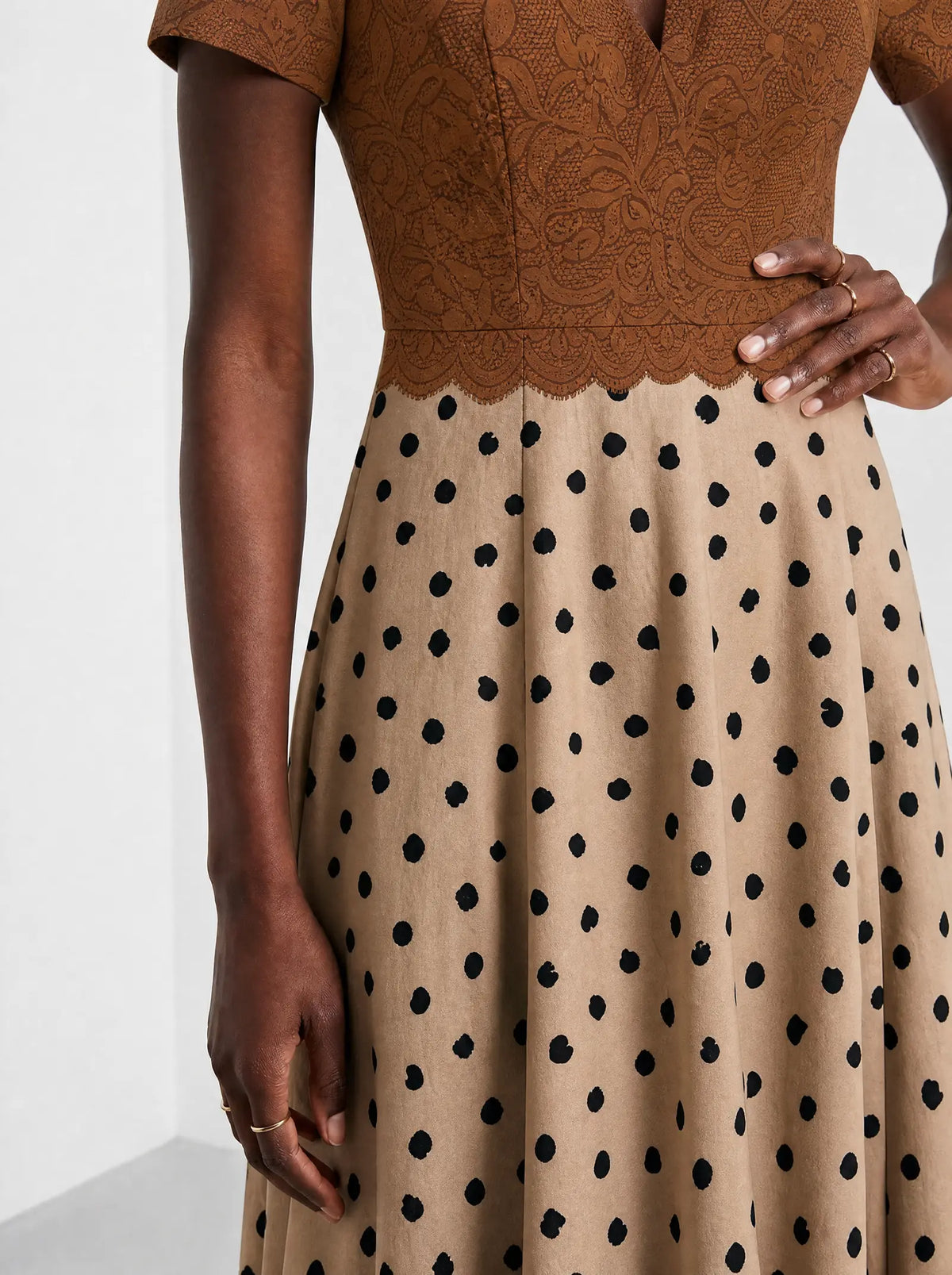 "Kahawa" Short Sleeve Maxi Dress — standing, angled view on model