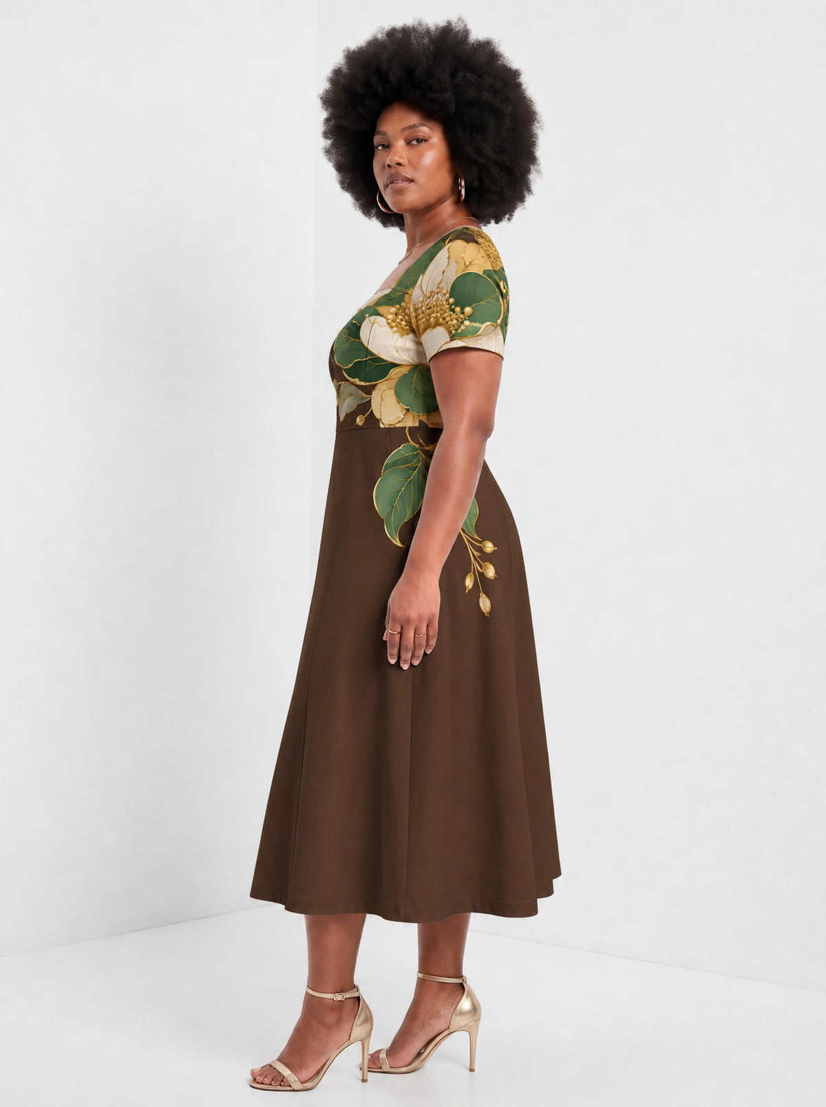 "Kakao" Sweetheart Midi Dress — side view on model