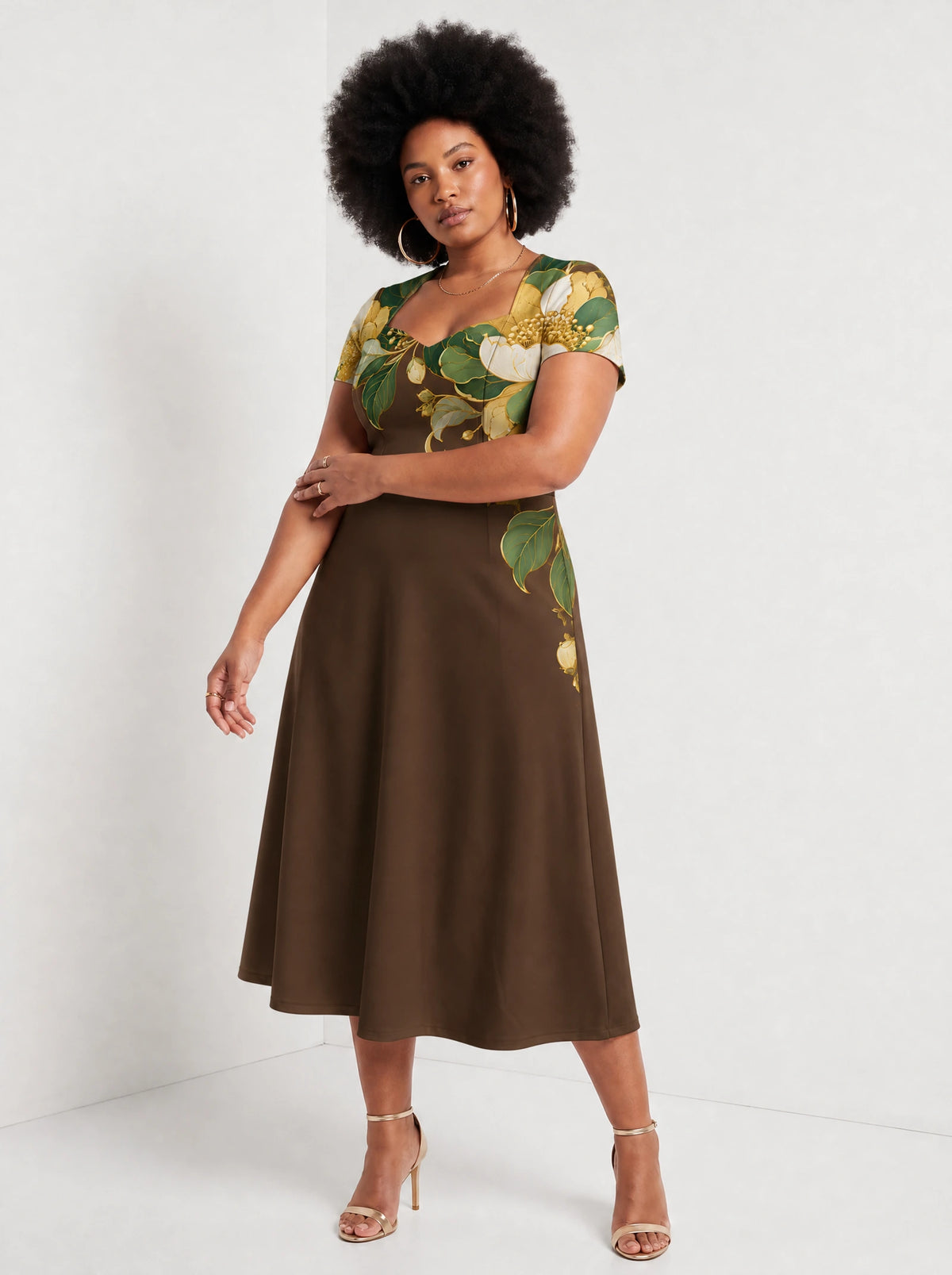 "Kakao" Sweetheart Midi Dress — styled on model