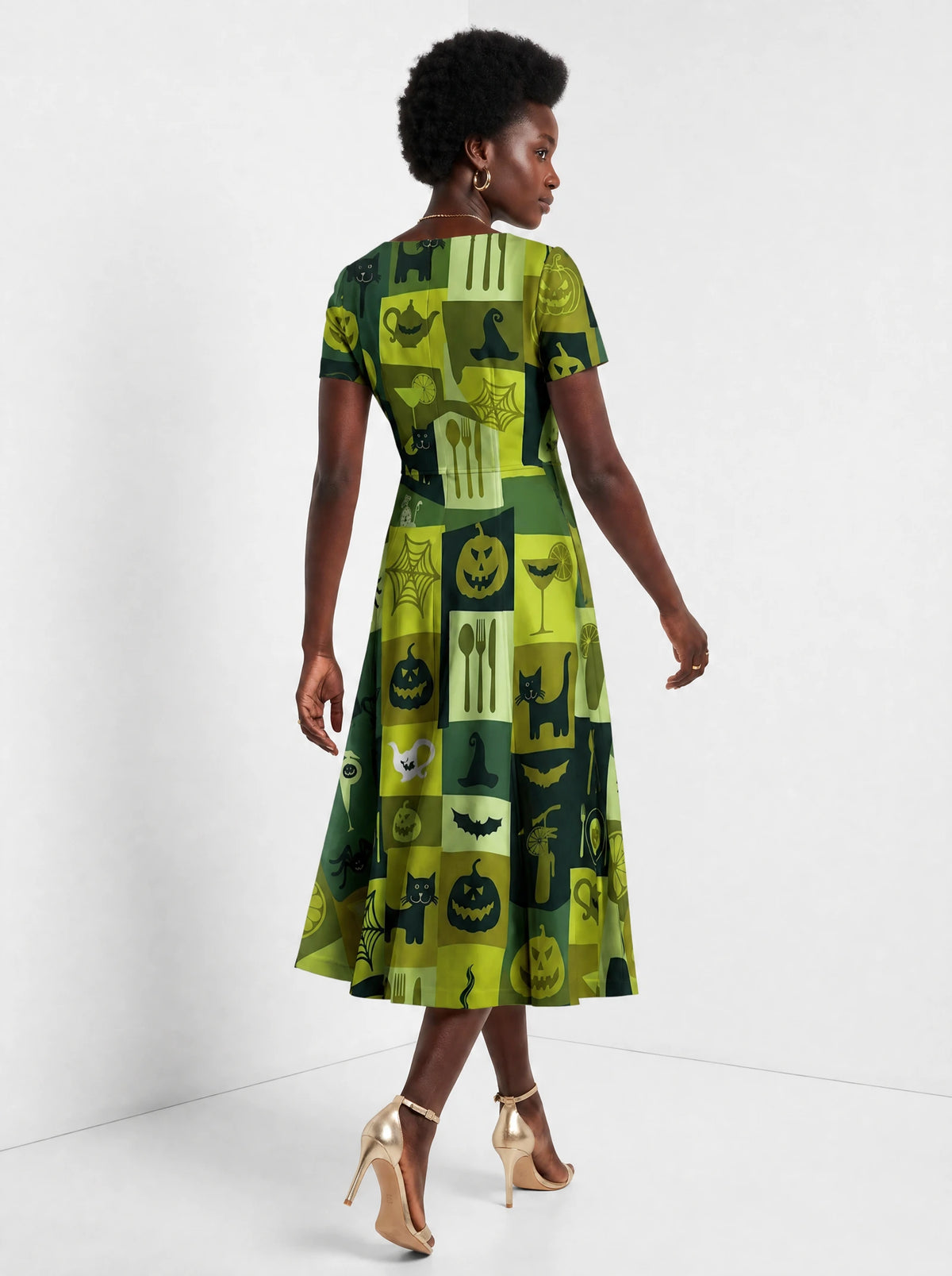 "Karamu" Halloween Sweetheart Midi Dress — back view on model