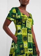 "Karamu" Halloween Sweetheart Midi Dress — close-up of the bodice and the in-seam side pocket
