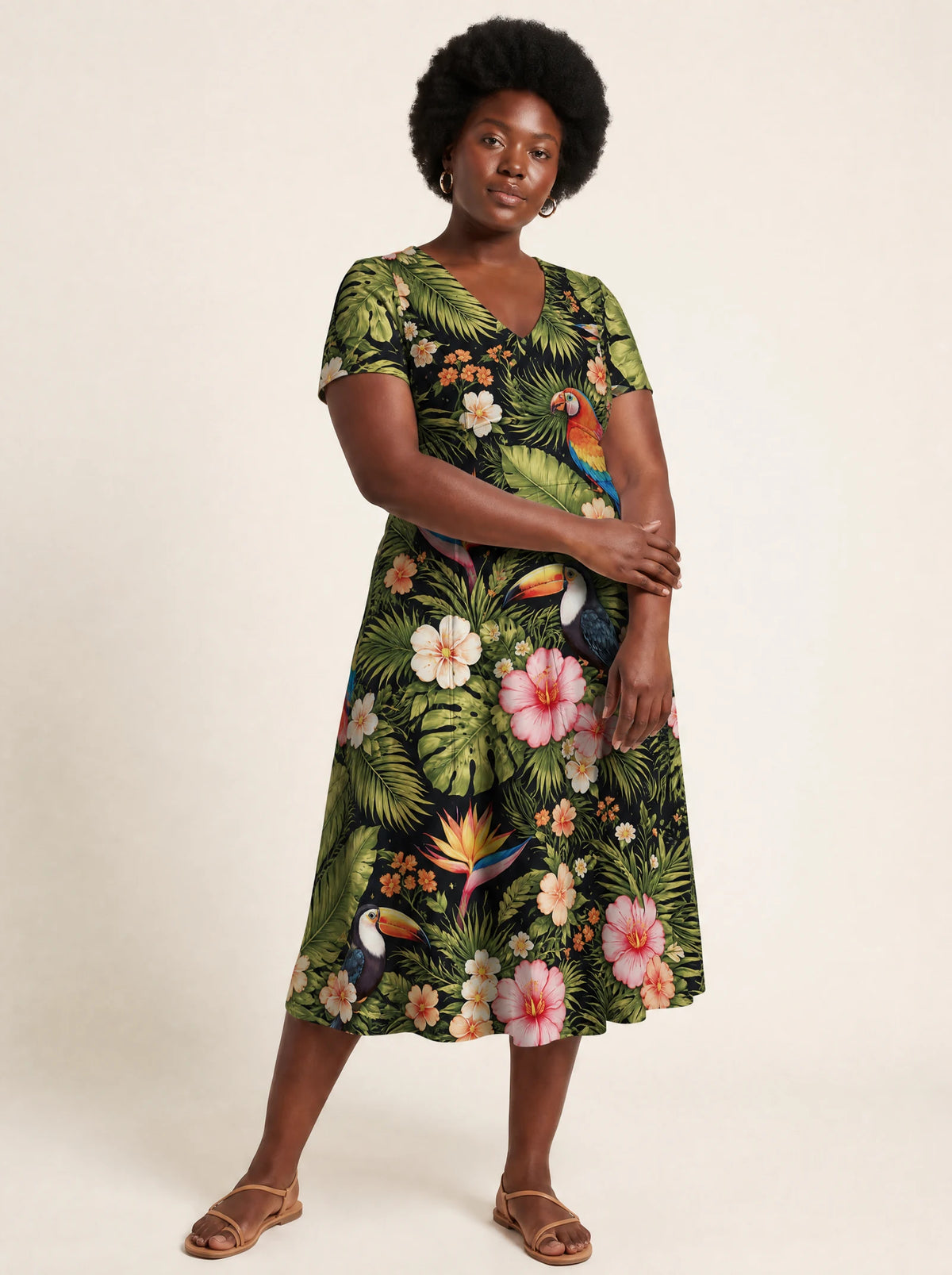 "Kasuku" V Neck Midi Dress — front