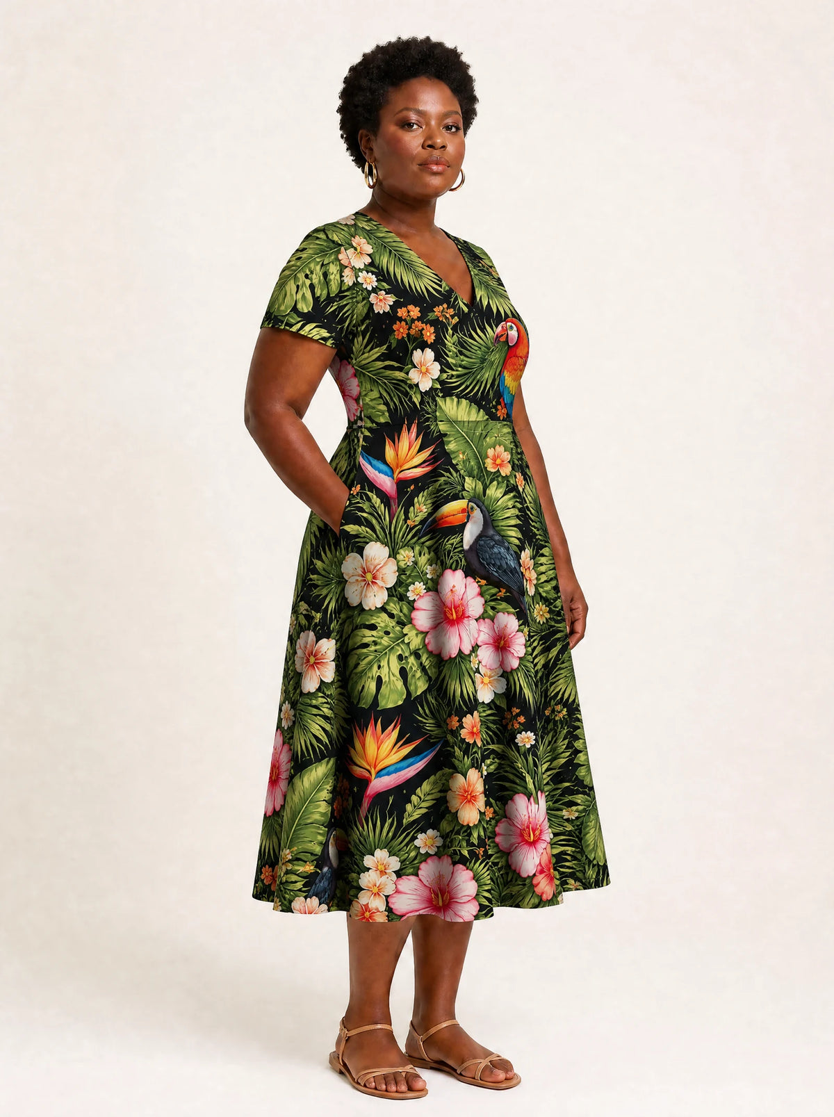 "Kasuku" V Neck Midi Dress — full body