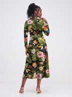 "Kasuku" Long Sleeve Midaxi Dress — back view on model