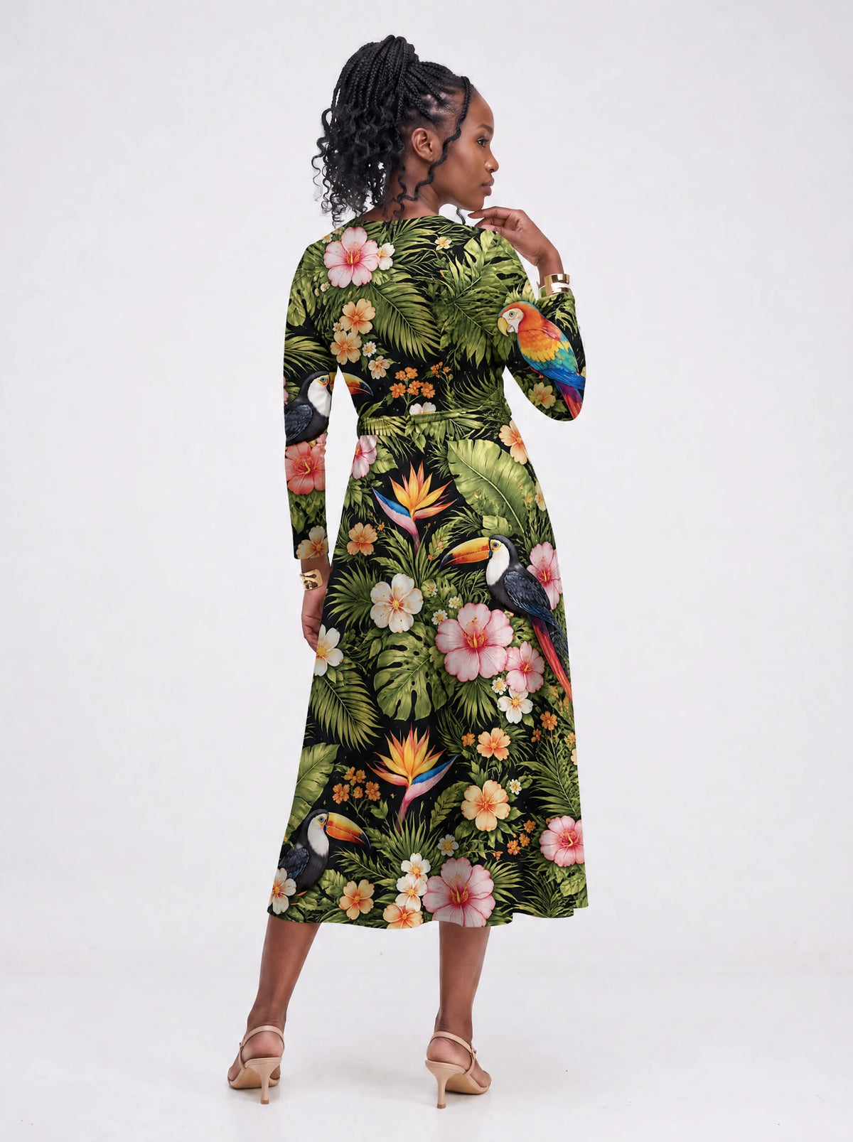 "Kasuku" Long Sleeve Midaxi Dress — back view on model