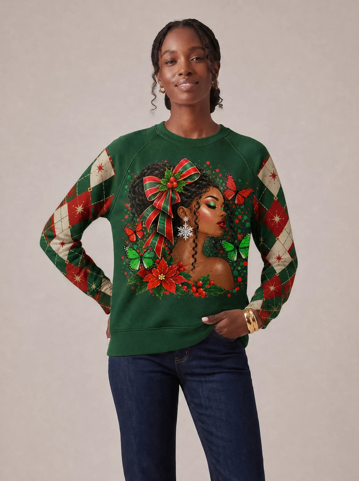 "Kengele" Christmas Sweatshirt — styled view on model