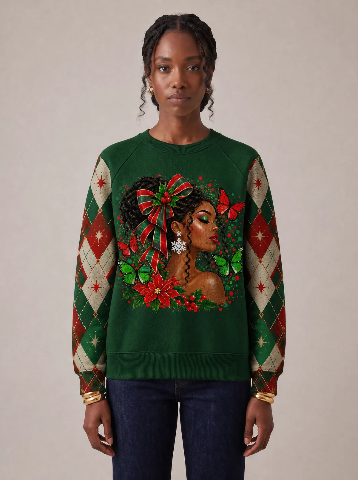 "Kengele" Christmas Sweatshirt — front view on model