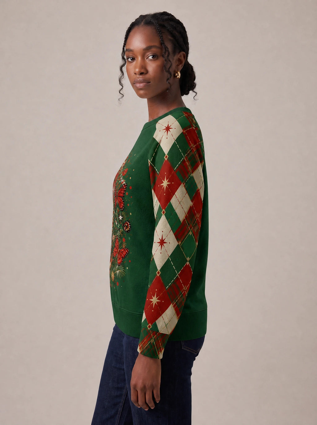 "Kengele" Christmas Sweatshirt — side view on model