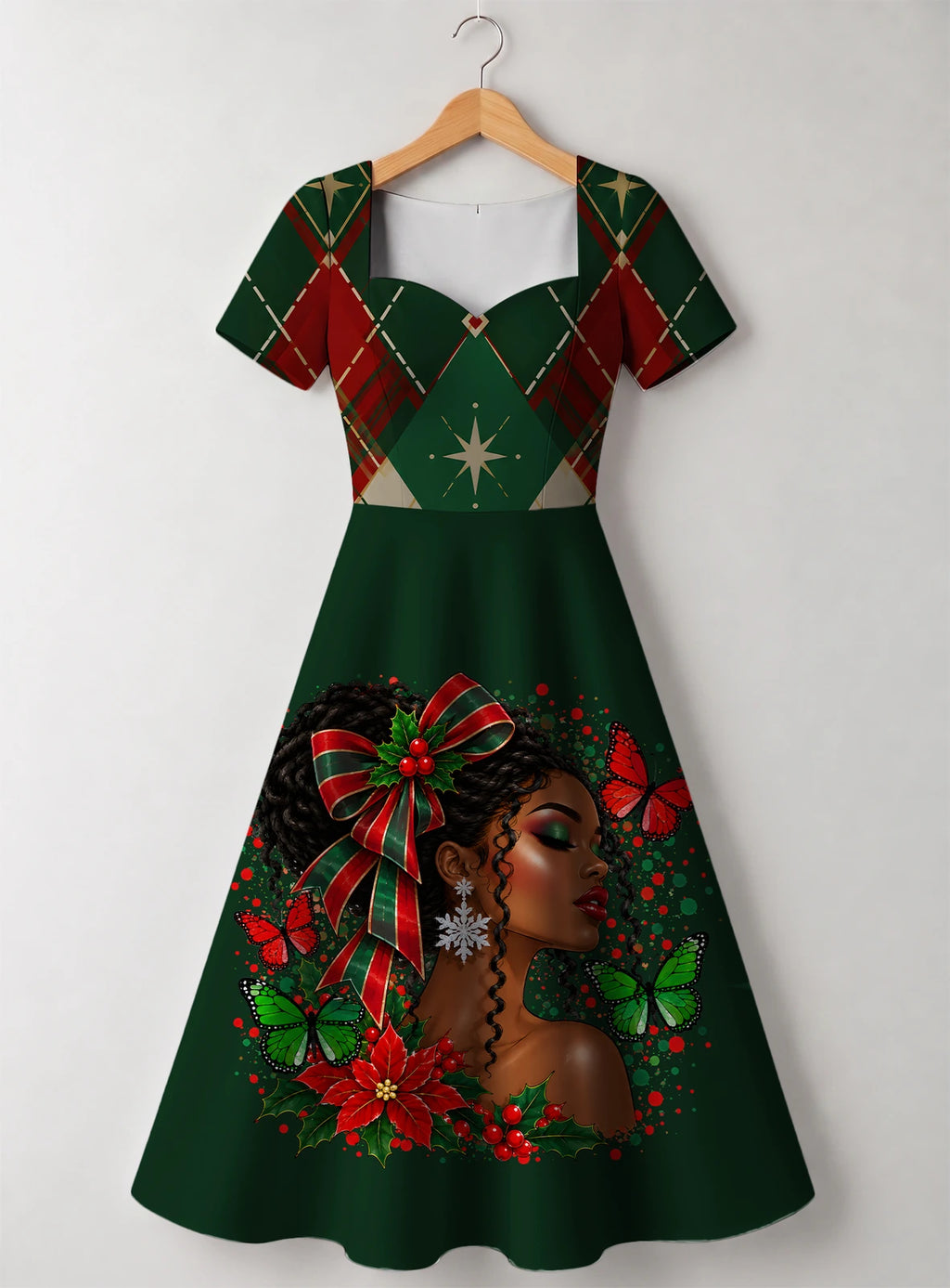 "Kengele" Christmas Sweetheart Midi Dress — front flat