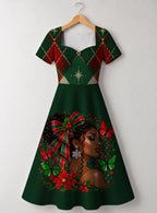 "Kengele" Christmas Sweetheart Midi Dress — front flat