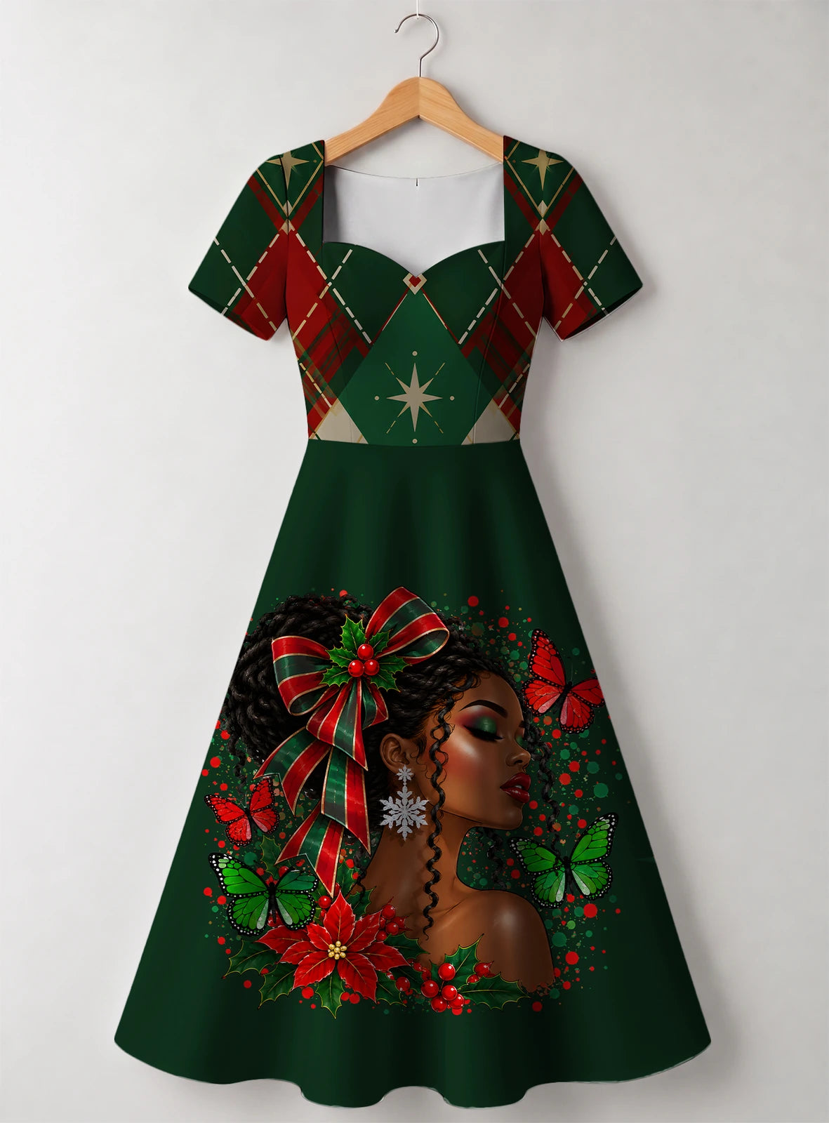 "Kengele" Christmas Sweetheart Midi Dress — front flat