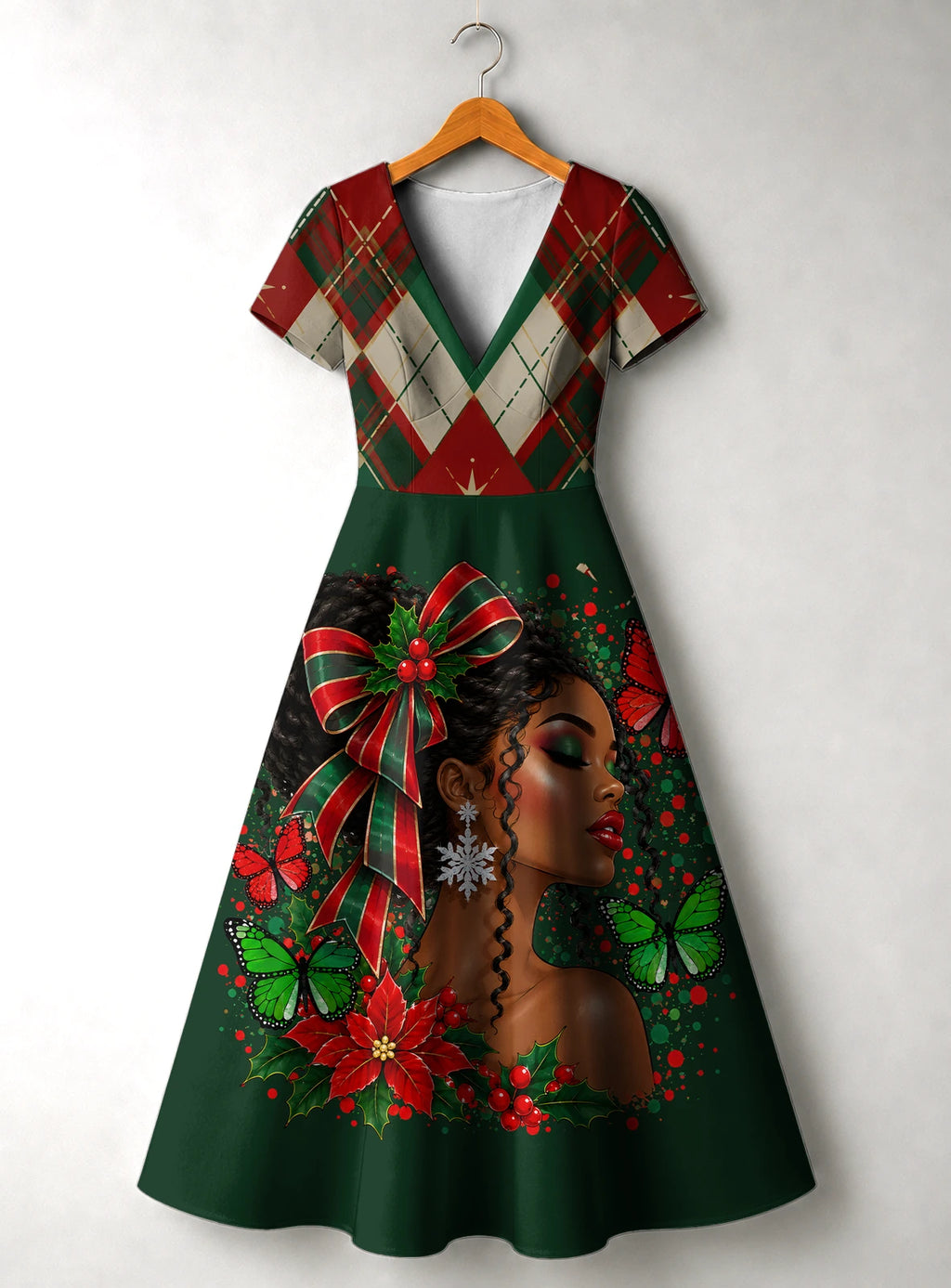 "Kengele" Christmas V Neck Midi Dress Promo