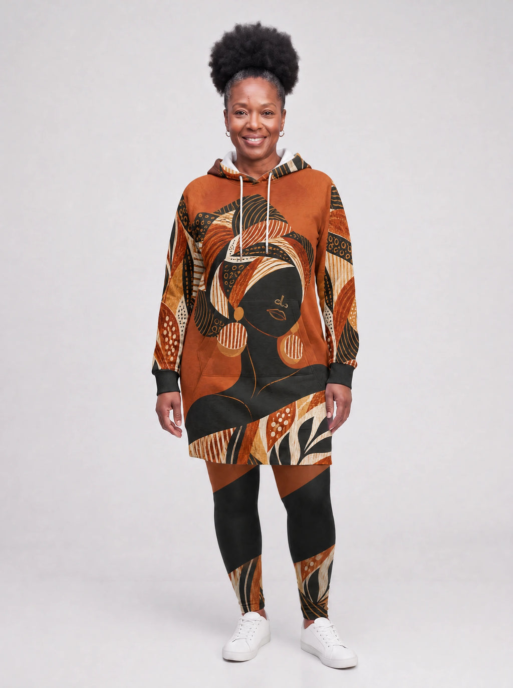 "Kilemba" Leggings — full length on model, styled with the matching hoodie dress