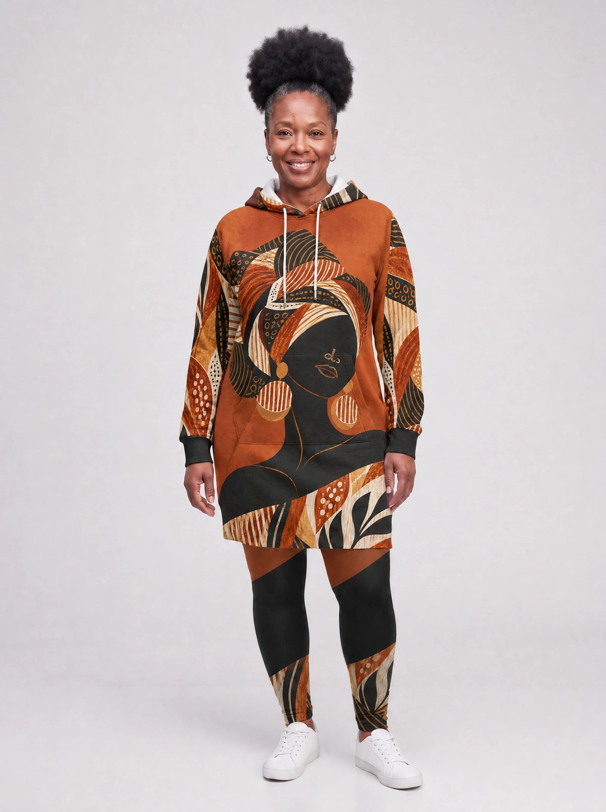 "Kilemba" Leggings — full length on model, styled with the matching hoodie dress