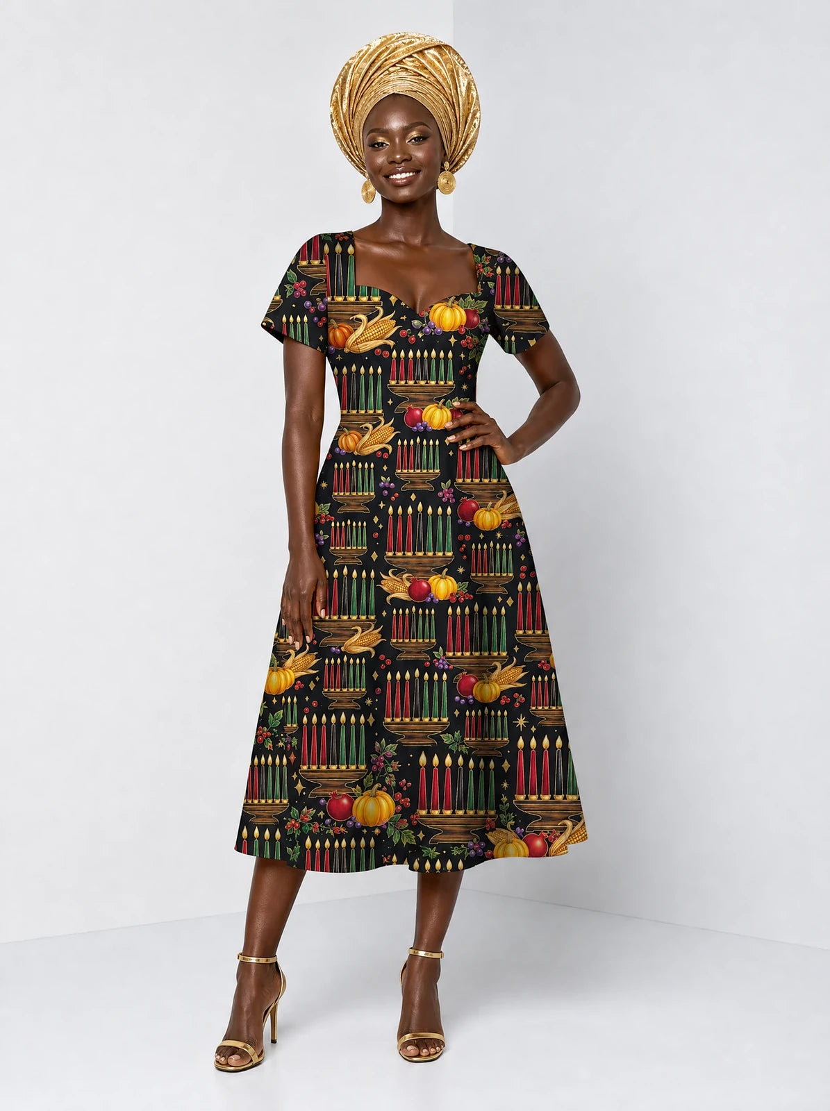 "Kinara" Sweetheart Midi Dress — front view on model