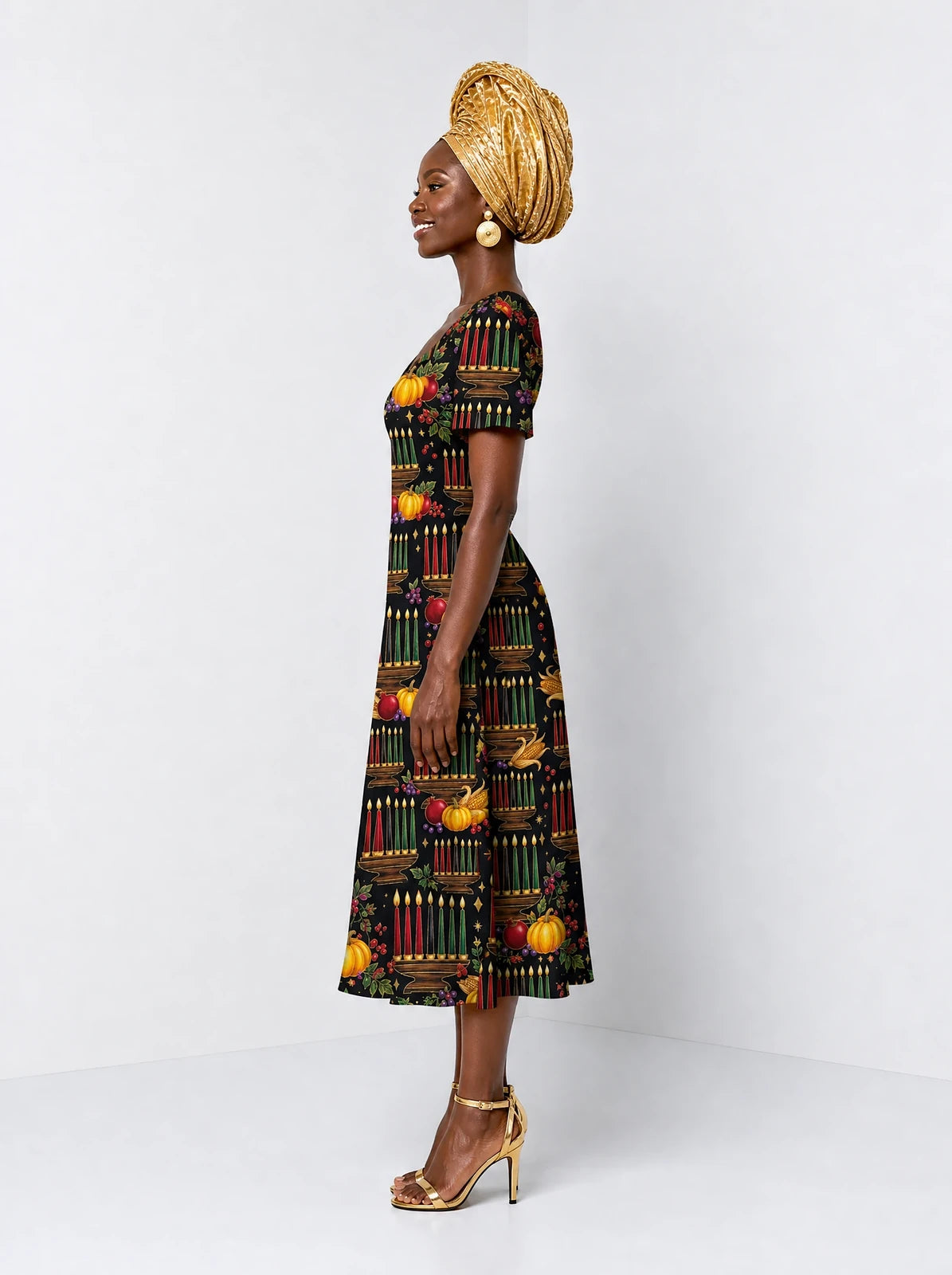 "Kinara" Sweetheart Midi Dress — side view on model