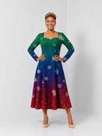 "Kipaji" Long Sleeve Sweetheart Midi Dress — front view on model