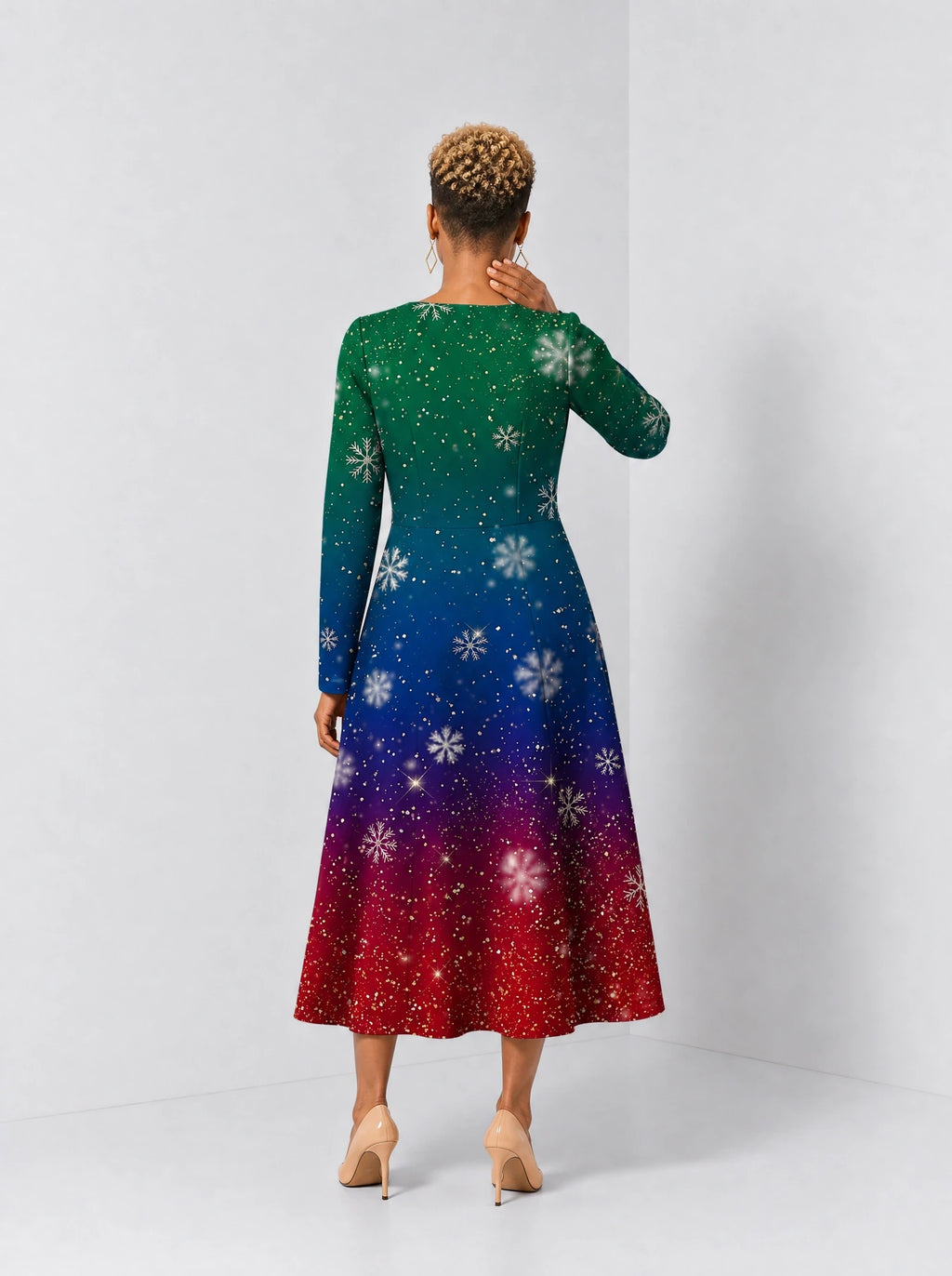"Kipaji" Long Sleeve Sweetheart Midi Dress — back view on model