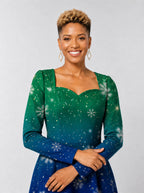 "Kipaji" Long Sleeve Sweetheart Midi Dress — print close-up on model