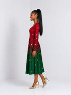 "Kipaji" Ruby Long Sleeve Sweetheart Midi Dress — side view on model