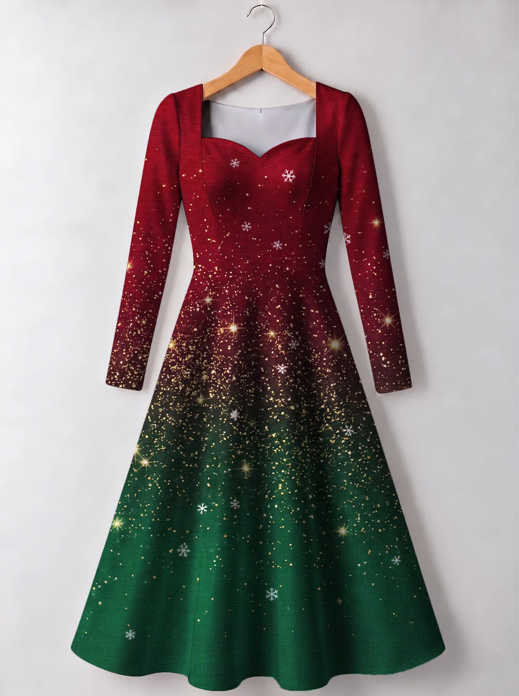 "Kipaji" Ruby Long Sleeve Sweetheart Midi Dress — front view