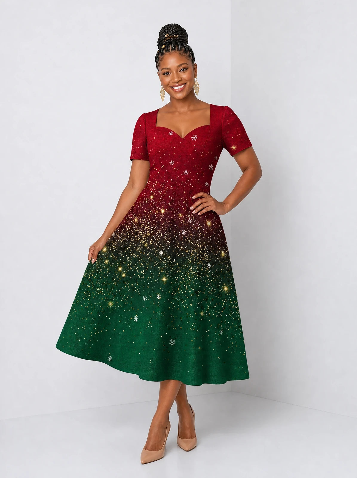 "Kipaji" Ruby Sweetheart Midi Dress — front view on model