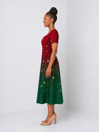 "Kipaji" Ruby Sweetheart Midi Dress — side view on model